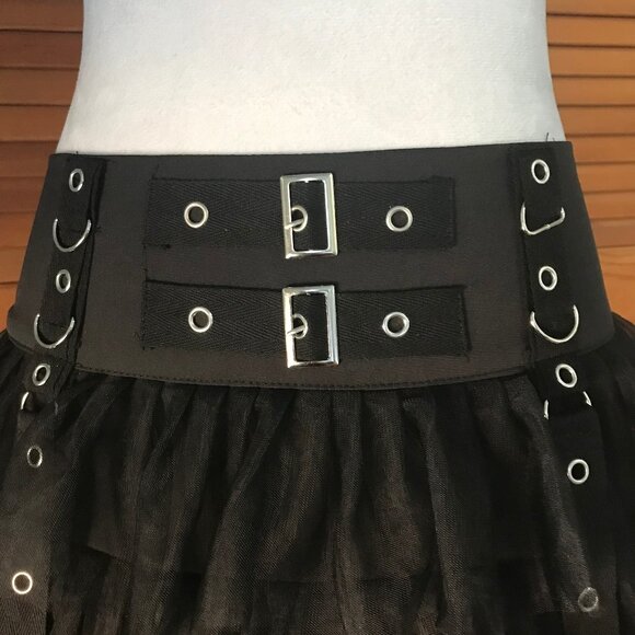 Goth Punk Visual Kei Black Buckle & Strap Ruffle Mini Skirt S - Picture 4 of 11